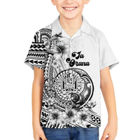 Ia Orana Tahiti Personalised Family Matching Off Shoulder Maxi Dress and Hawaiian Shirt French Polynesia Hook Tattoo Special White Color LT9 Son's Shirt White - Polynesian Pride