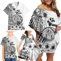 Ia Orana Tahiti Personalised Family Matching Off Shoulder Short Dress and Hawaiian Shirt French Polynesia Hook Tattoo Special White Color LT9