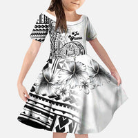 Ia Orana Tahiti Personalised Family Matching Puletasi Dress and Hawaiian Shirt French Polynesia Hook Tattoo Special White Color LT9 Daughter's Dress White - Polynesian Pride