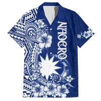 Nauru Independence Personalised Family Matching Off Shoulder Long Sleeve Dress and Hawaiian Shirt Naoero Hook Tattoo Special Polynesian Pattern LT9 Dad's Shirt - Short Sleeve Blue - Polynesian Pride
