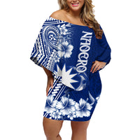 Nauru Independence Personalised Family Matching Off Shoulder Short Dress and Hawaiian Shirt Naoero Hook Tattoo Special Polynesian Pattern LT9 Mom's Dress Blue - Polynesian Pride