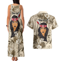 Personalized New Zealand Women's Day Couples Matching Tank Maxi Dress and Hawaiian Shirt Maori Girl Feathers of Hope - Beige LT9 - Polynesian Pride