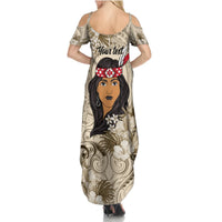 Personalized New Zealand Women's Day Summer Maxi Dress Maori Girl Feathers of Hope - Beige LT9 - Polynesian Pride