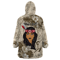Personalized New Zealand Women's Day Wearable Blanket Hoodie Maori Girl Feathers of Hope - Beige LT9 - Polynesian Pride