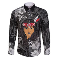 New Zealand Custom Women's Day Family Matching Off Shoulder Maxi Dress and Hawaiian Shirt Maori Girl Feathers of Hope - Black LT9 Dad's Shirt - Long Sleeve Black - Polynesian Pride