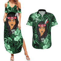 New Zealand Custom Women's Day Couples Matching Summer Maxi Dress and Hawaiian Shirt Maori Girl Feathers of Hope - Green LT9 Green - Polynesian Pride