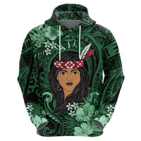 New Zealand Custom Women's Day Zip Hoodie Maori Girl Feathers of Hope - Green LT9 - Polynesian Pride
