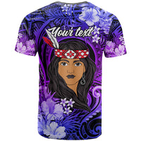 New Zealand Custom Women's Day T Shirt Maori Girl Feathers of Hope - Purple LT9 - Polynesian Pride