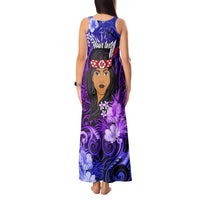 New Zealand Custom Women's Day Tank Maxi Dress Maori Girl Feathers of Hope - Purple LT9 - Polynesian Pride