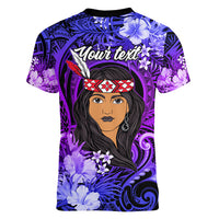 New Zealand Custom Women's Day Women V Neck T Shirt Maori Girl Feathers of Hope - Purple LT9 - Polynesian Pride