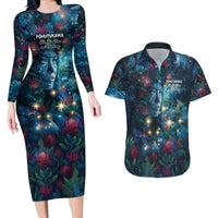 New Zealand Matariki Pohutukawa Couples Matching Long Sleeve Bodycon Dress and Hawaiian Shirt Te Mauri te Ora LT9 Art - Polynesian Pride