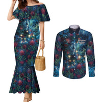 New Zealand Matariki Pohutukawa Couples Matching Mermaid Dress and Long Sleeve Button Shirt Te Mauri te Ora LT9 Art - Polynesian Pride
