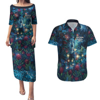 New Zealand Matariki Pohutukawa Couples Matching Puletasi and Hawaiian Shirt Te Mauri te Ora LT9 Art - Polynesian Pride