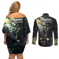 New Zealand Matariki Tupuarangi Couples Matching Off Shoulder Short Dress and Long Sleeve Button Shirt Ng Kai o te Rangi LT9 - Polynesian Pride