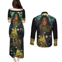 New Zealand Matariki Couples Matching Puletasi and Long Sleeve Button Shirt Rongo Mori Wellbeing and Good Luck LT9 - Polynesian Pride