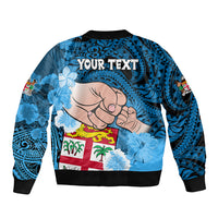 Personalised Dads Day Fiji Sleeve Zip Bomber Jacket Dad Au Lomani Iko - Polynesian Flowers Tribal LT9 - Polynesian Pride