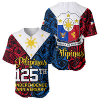 125th Independence Anniversary Philippines Baseball Jersey Polynesian Pilipinas Flag Style - Black LT9 - Polynesian Pride