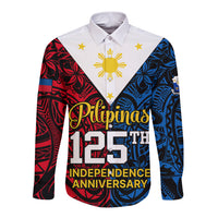 Polynesian Philippines Long Sleeve Button Shirt Pilipinas Flag Style for 125th Independence Anniversary Black LT9 Unisex Black - Polynesian Pride