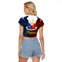 125th Independence Anniversary Philippines Raglan Cropped T Shirt Polynesian Pilipinas Flag Style - Black LT9 - Polynesian Pride