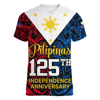 Polynesian Philippines Women V Neck T Shirt Pilipinas Flag Style for 125th Independence Anniversary Black LT9 Female Black - Polynesian Pride