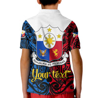 Personalised Polynesian Philippines Kid Polo Shirt Pilipinas Flag Style for 125th Independence Anniversary Black LT9 - Polynesian Pride