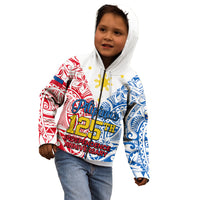 Personalised 125th Independence Anniversary Philippines Kid Hoodie Polynesian Pilipinas Flag Style - White LT9 - Polynesian Pride