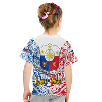 Personalised 125th Independence Anniversary Philippines Kid T Shirt Polynesian Pilipinas Flag Style - White LT9 - Polynesian Pride