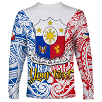 Personalised 125th Independence Anniversary Philippines Long Sleeve Shirt Polynesian Pilipinas Flag Style - White LT9 - Polynesian Pride