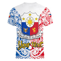Personalised Polynesian Philippines Women V Neck T Shirt Pilipinas Flag Style for 125th Independence Anniversary White LT9 - Polynesian Pride