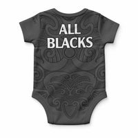 New Zealand Rugby Baby Onesie All Black Fern with Maori Tribal Pattern