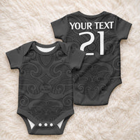 Custom Rugby New Zealand Baby Onesie All Black Fern with Maori Tribal Pattern