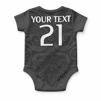 Custom Rugby New Zealand Baby Onesie All Black Fern with Maori Tribal Pattern