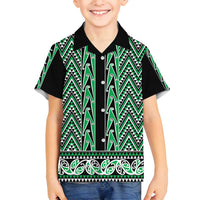 New Zealand Maori Niho Taniwha Family Matching Puletasi and Hawaiian Shirt Kakariki Mangopare and Puhoro Pattern LT9 Son's Shirt Green - Polynesian Pride