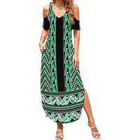 New Zealand Maori Niho Taniwha Family Matching Summer Maxi Dress and Hawaiian Shirt Kakariki Mangopare and Puhoro Pattern LT9 Mom's Dress Green - Polynesian Pride