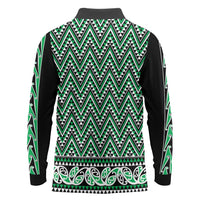 New Zealand Maori Niho Taniwha Long Sleeve Polo Shirt Kakariki Mangopare and Puhoro Pattern