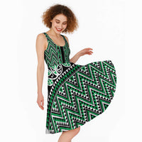 New Zealand Maori Niho Taniwha Midi Dress Kakariki Mangopare and Puhoro Pattern - Polynesian Pride