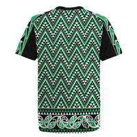 New Zealand Maori Niho Taniwha Rugby Jersey Kakariki Mangopare and Puhoro Pattern