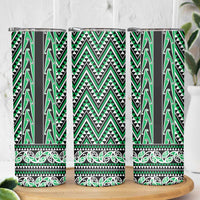 New Zealand Maori Niho Taniwha Skinny Tumbler Kakariki Mangopare and Puhoro Pattern
