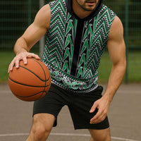 New Zealand Maori Niho Taniwha Sleeveless Hoodie Kakariki Mangopare and Puhoro Pattern - Polynesian Pride