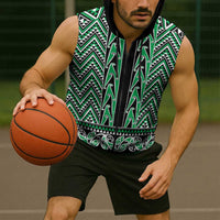 New Zealand Maori Niho Taniwha Sleeveless Zip Hoodie Kakariki Mangopare and Puhoro Pattern - Polynesian Pride