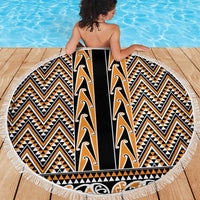 New Zealand Maori Niho Taniwha Beach Blanket Karaka Mangopare and Puhoro Pattern