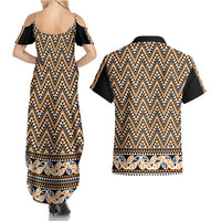 New Zealand Maori Niho Taniwha Couples Matching Summer Maxi Dress and Hawaiian Shirt Karaka Mangopare and Puhoro Pattern LT9 - Polynesian Pride