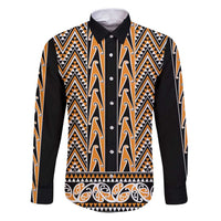 New Zealand Maori Niho Taniwha Family Matching Puletasi and Hawaiian Shirt Karaka Mangopare and Puhoro Pattern LT9 Dad's Shirt - Long Sleeve Gold - Polynesian Pride