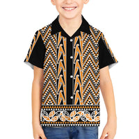New Zealand Maori Niho Taniwha Family Matching Summer Maxi Dress and Hawaiian Shirt Karaka Mangopare and Puhoro Pattern LT9 Son's Shirt Gold - Polynesian Pride