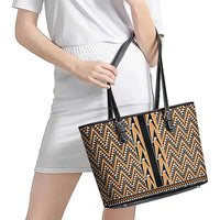 New Zealand Maori Niho Taniwha Leather Tote Bag Karaka Mangopare and Puhoro Pattern