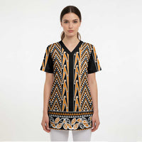 New Zealand Maori Niho Taniwha Scrub Top Karaka Mangopare and Puhoro Pattern - Polynesian Pride