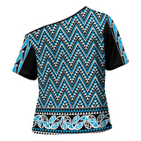 New Zealand Maori Niho Taniwha Cross Shoulder Shirt Kikorangi Mangopare and Puhoro Pattern - Polynesian Pride