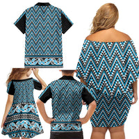 New Zealand Maori Niho Taniwha Family Matching Off Shoulder Short Dress and Hawaiian Shirt Kikorangi Mangopare and Puhoro Pattern LT9 - Polynesian Pride