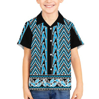 New Zealand Maori Niho Taniwha Family Matching Summer Maxi Dress and Hawaiian Shirt Kikorangi Mangopare and Puhoro Pattern LT9 Son's Shirt Blue - Polynesian Pride
