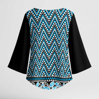 New Zealand Maori Niho Taniwha Kimono Sleeve Blouse Kikorangi Mangopare and Puhoro Pattern - Polynesian Pride